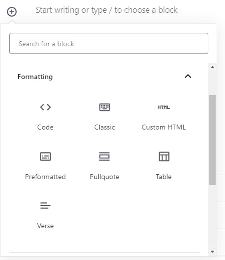 Gutenberg Formatting Blocks