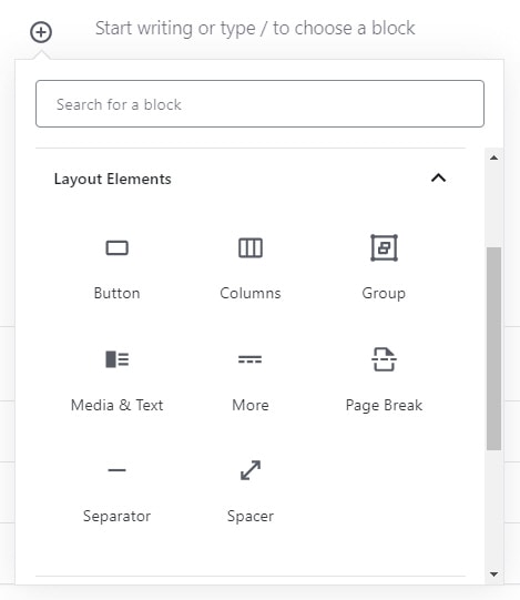 Gutenberg layout blocks